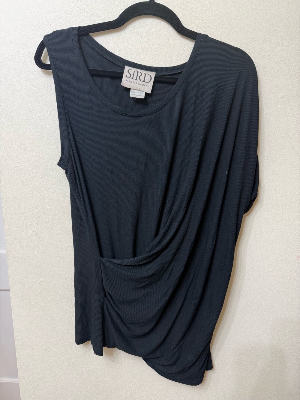 Vintage Y2K Society for Rational Dress Draped Asymmetric Black Top Ribbed Artsy